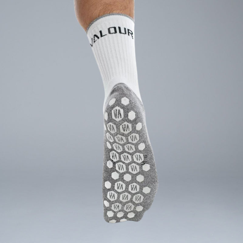 Valour Active Tech Grip Crew Socks - White & Black