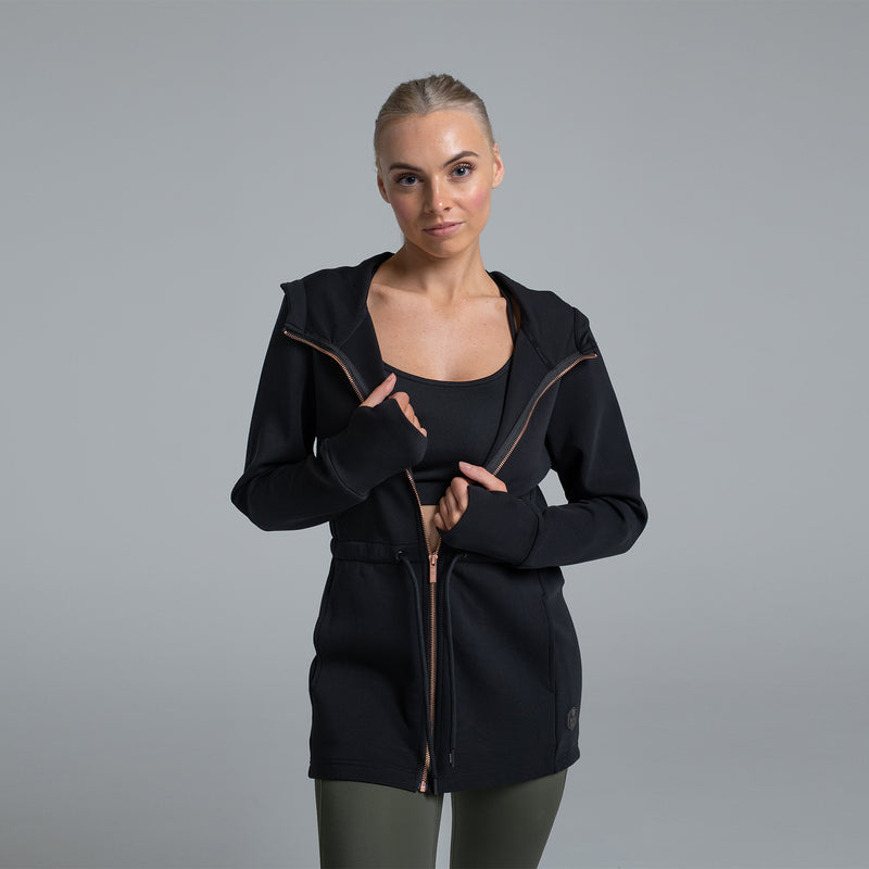 Valour Active Breathe Out Zip Longline Hoodie - Black