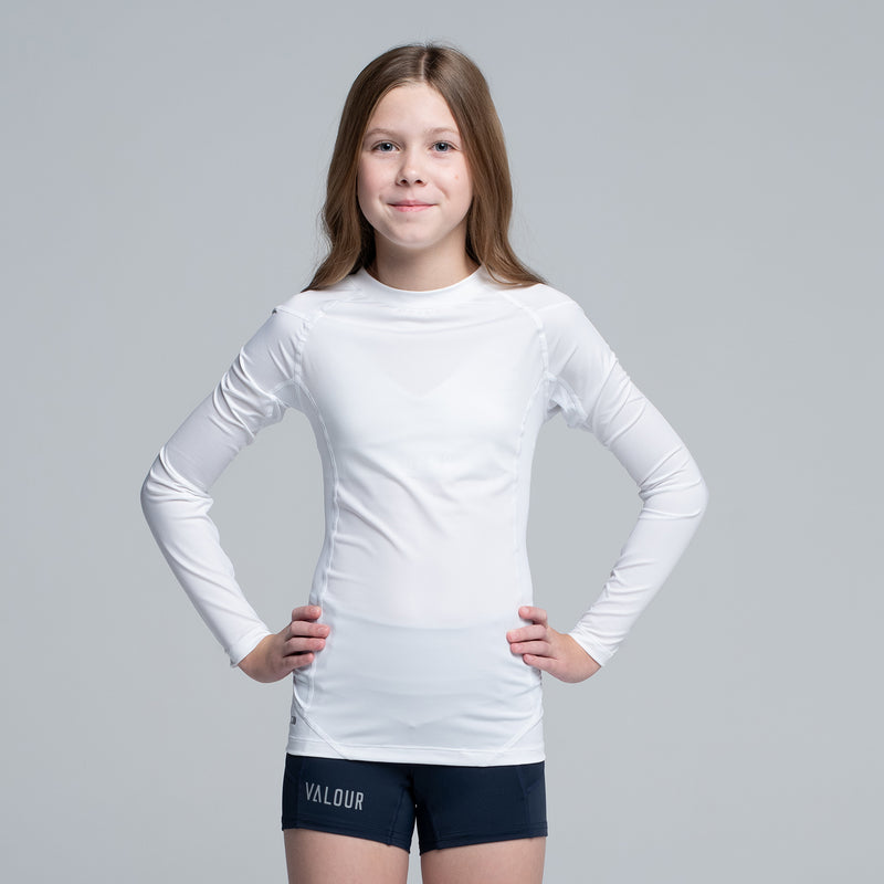 Valour Compression - Girls White Long Sleeve Top